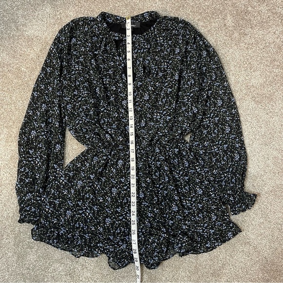 Lulu’s Love Grows Black Floral Print Long Sleeve Tie-Neck Romper - Picture 9 of 9